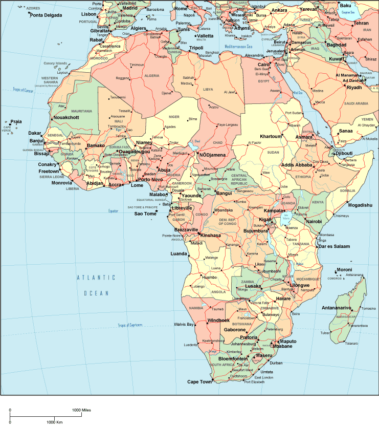 Printable Map of Africa Political, World