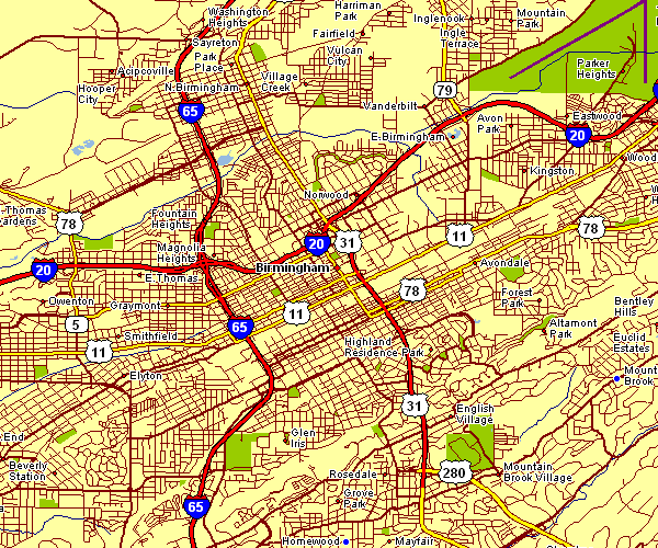 Street Map of Birmingham, Alabama