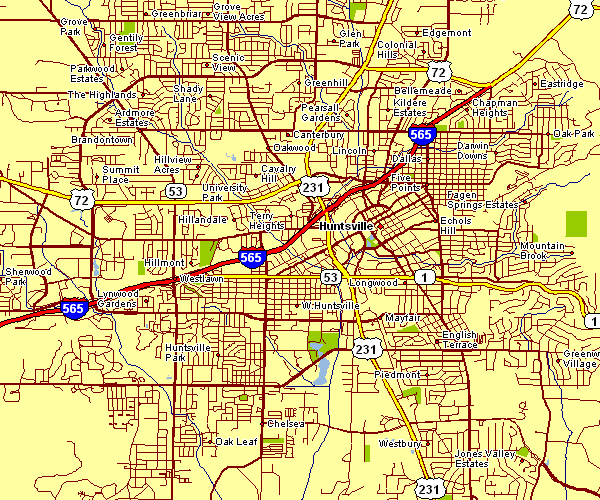 Street Map of Huntsville, Alabama