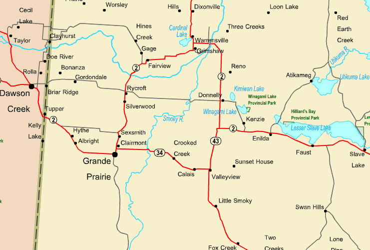 Map Of Grande Prairie Region