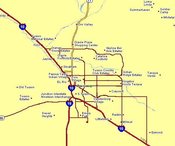Road Map of Tuscon, Arizona
