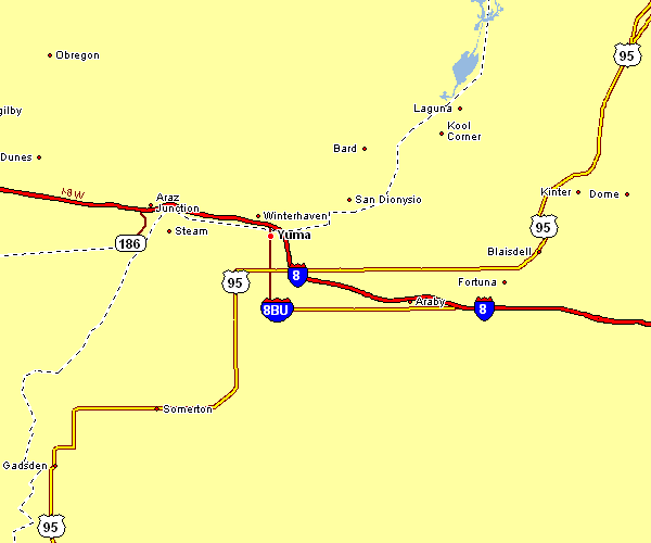 Road Map of Yuma, Arizona