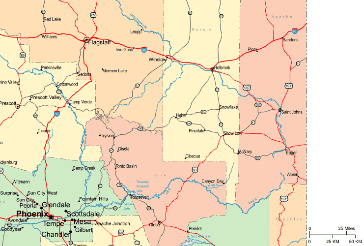 Highway Map of East Central Arizona