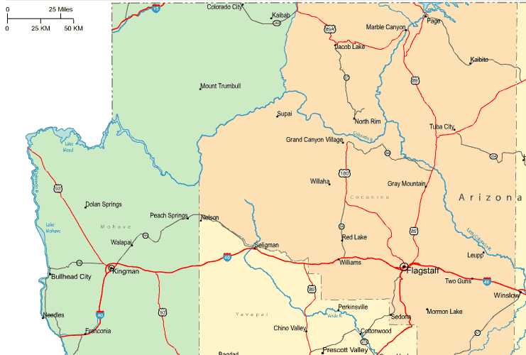 Highway Map of Northwestern Arizona