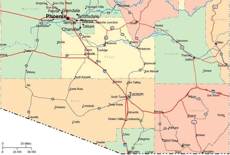 Highway Map of Southeastern Arizona