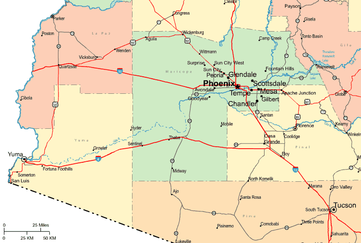 Highway Map of Southwestern Arizona