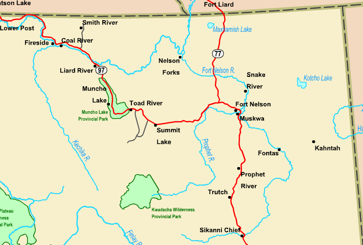 Highway Map of Northeastern BC, British Columbia