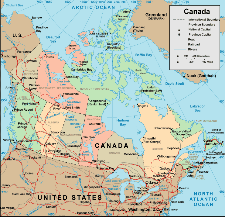 Printable Map of Canada Political