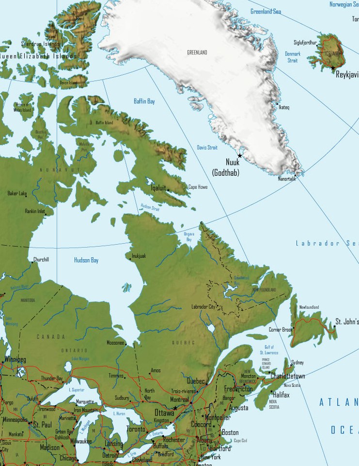 Printable Map of Eastern Canada Terrain