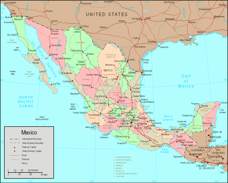 Printable Map of Mexico