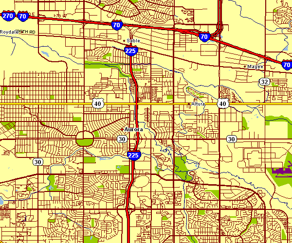 Street Map of Aurora, Colorado