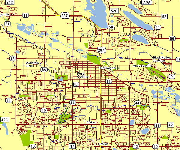 Street Map of Fort Collins, Colorado