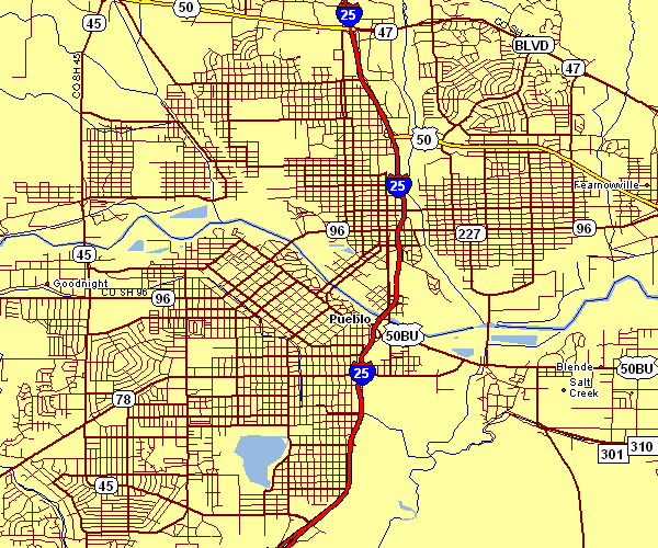 Street Map of Pueblo, Colorado