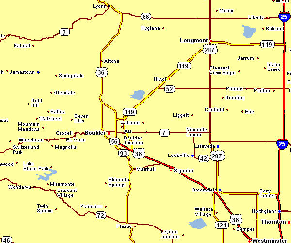 Road Map of Boulder, Colorado