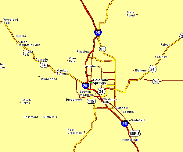 Road Map of Colorado Springs