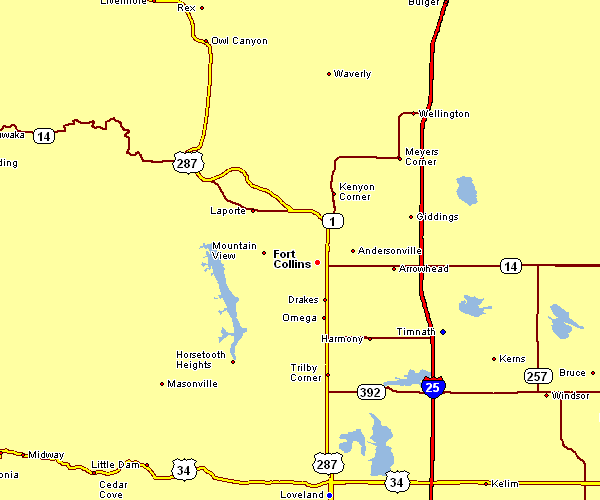 Road Map of Fort Collins, Colorado