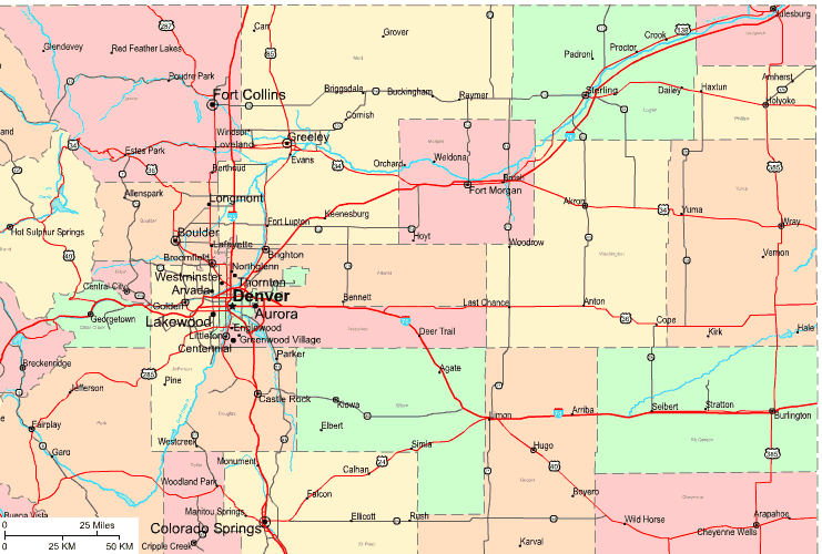 Highway Map of Northeastern Colorado