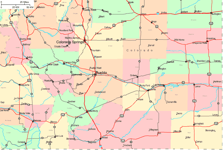 Highway Map of Southeastern Colorado