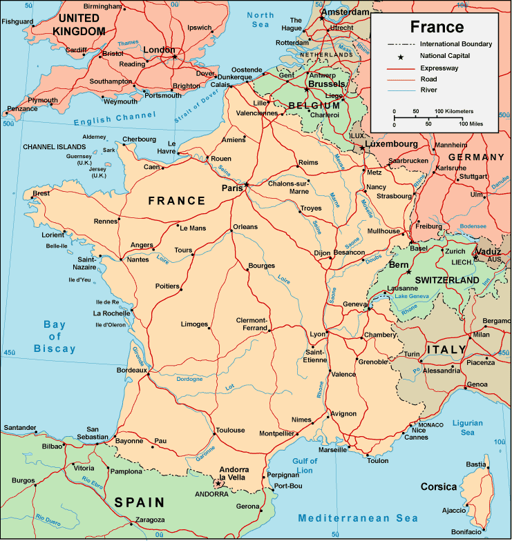 Printable Map of France