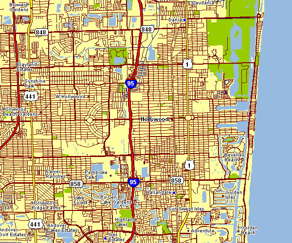Street Map of Hollywood, Florida