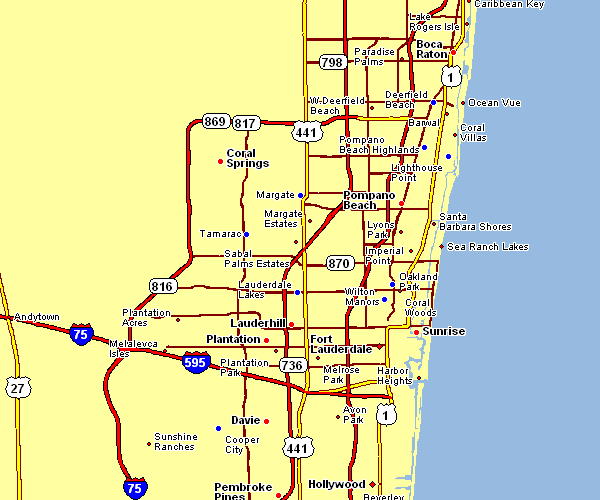Road Map of Coral Springs, Fort Lauderdale, Florida