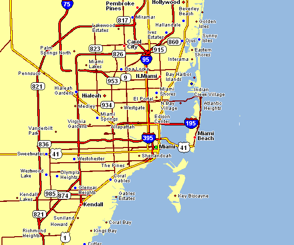 Road Map of Hialeah, Miami, Florida