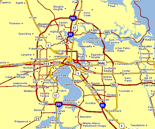 Road Map of Jacksonville, Florida