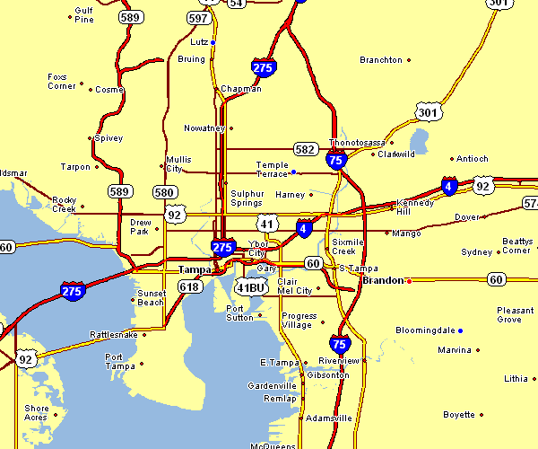 Road Map of Tampa, Florida