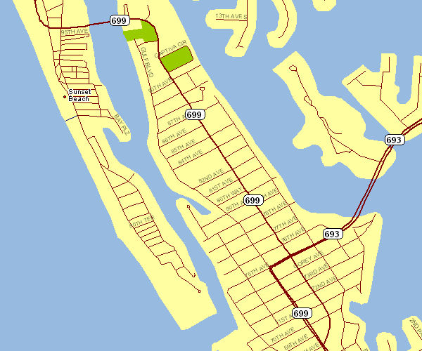 Inner City Map of Sunset Beach, Florida