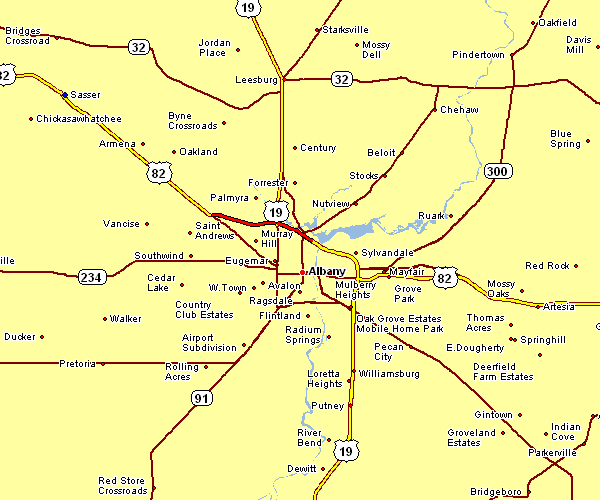 Road Map of Albany, Georgia