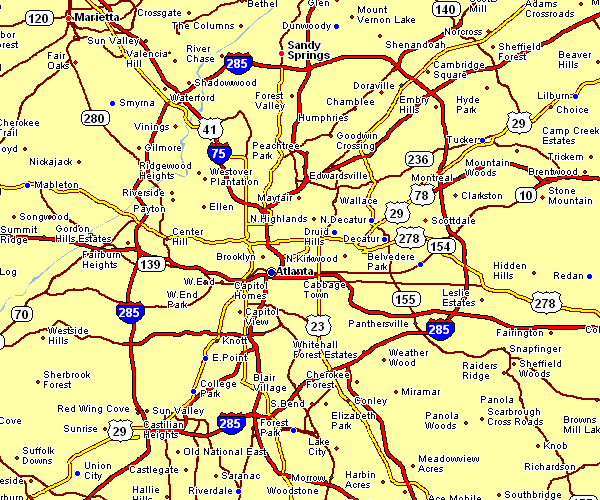 Road Map of Atlanta, Georgia