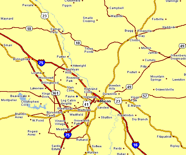 Road Map of Macon, Georgia
