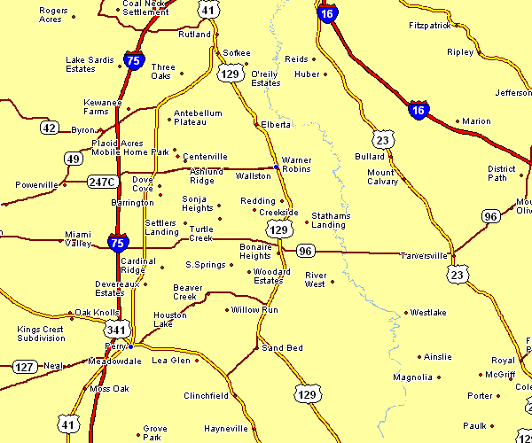 Road Map of Warner Robbins, Georgia