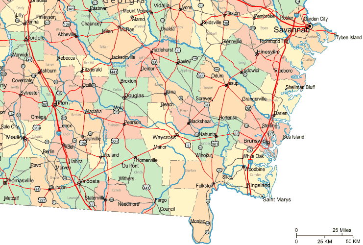 Highway Map of Southeastern Georgia