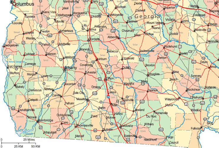 Highway Map of Southwestern Georgia