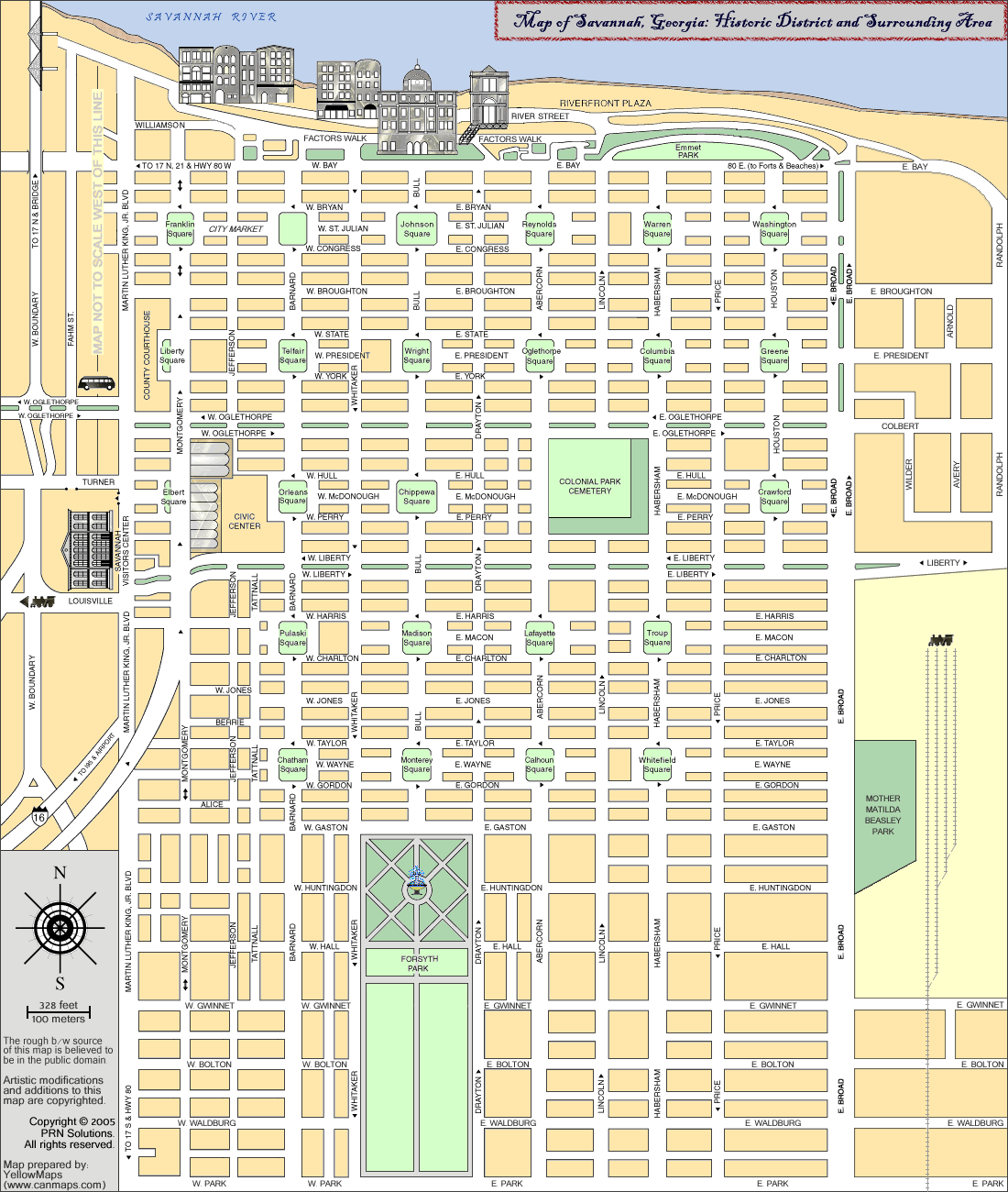 Printable Map of Savannah Historic District, Georgia