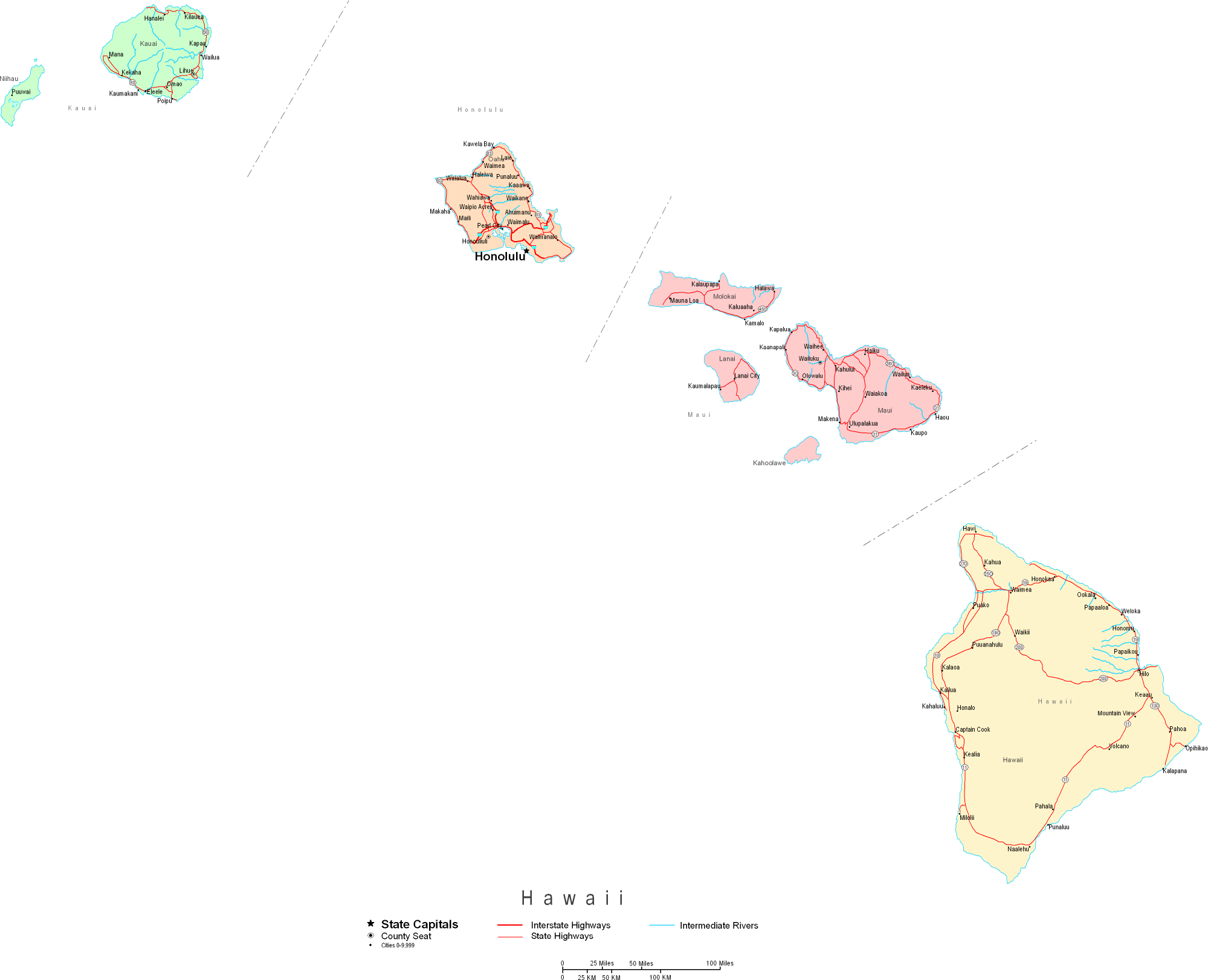 Printable Map of Hawaii Large