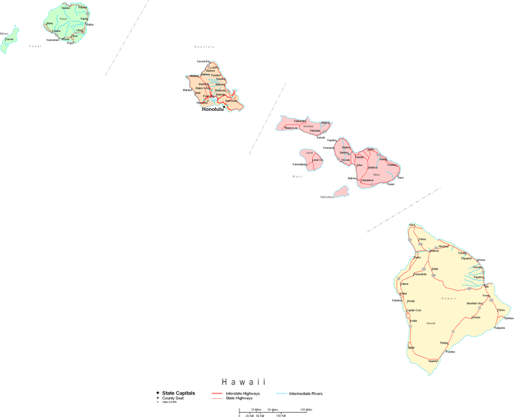 Printable Map of Hawaii Overview, United States