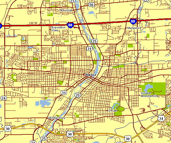Street Map of Aurora, Illinois