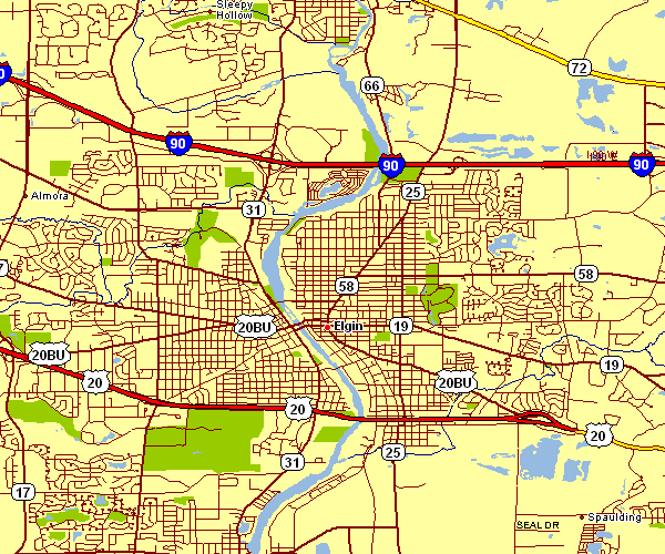 Street Map of Elgin, Illinois