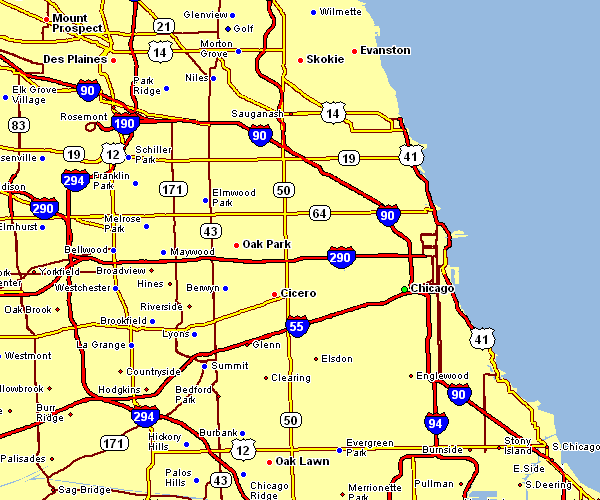 Road Map of Chicago, Illinois