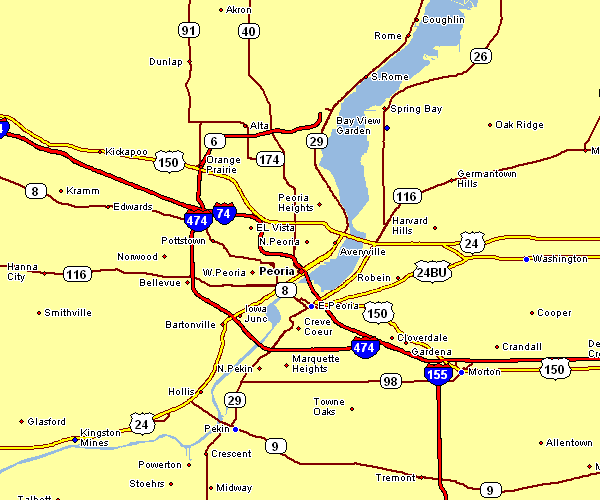 Road Map of Peoria, Illinois