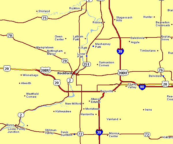 Road Map of Rockford, Illinois