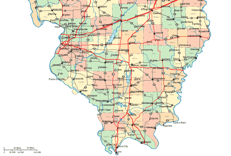 Highway Map of Southern Illinois