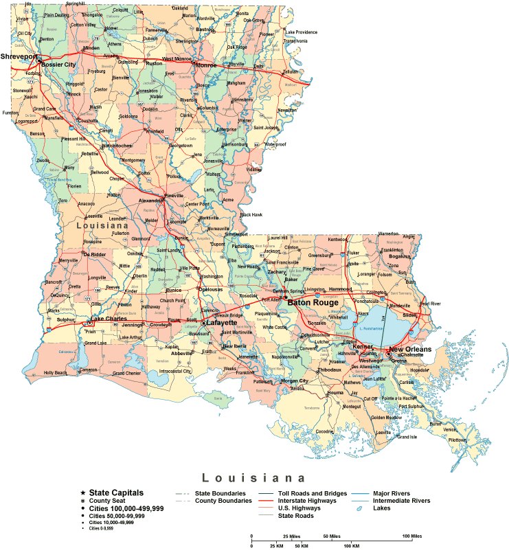 Printable Map of Louisiana, United States