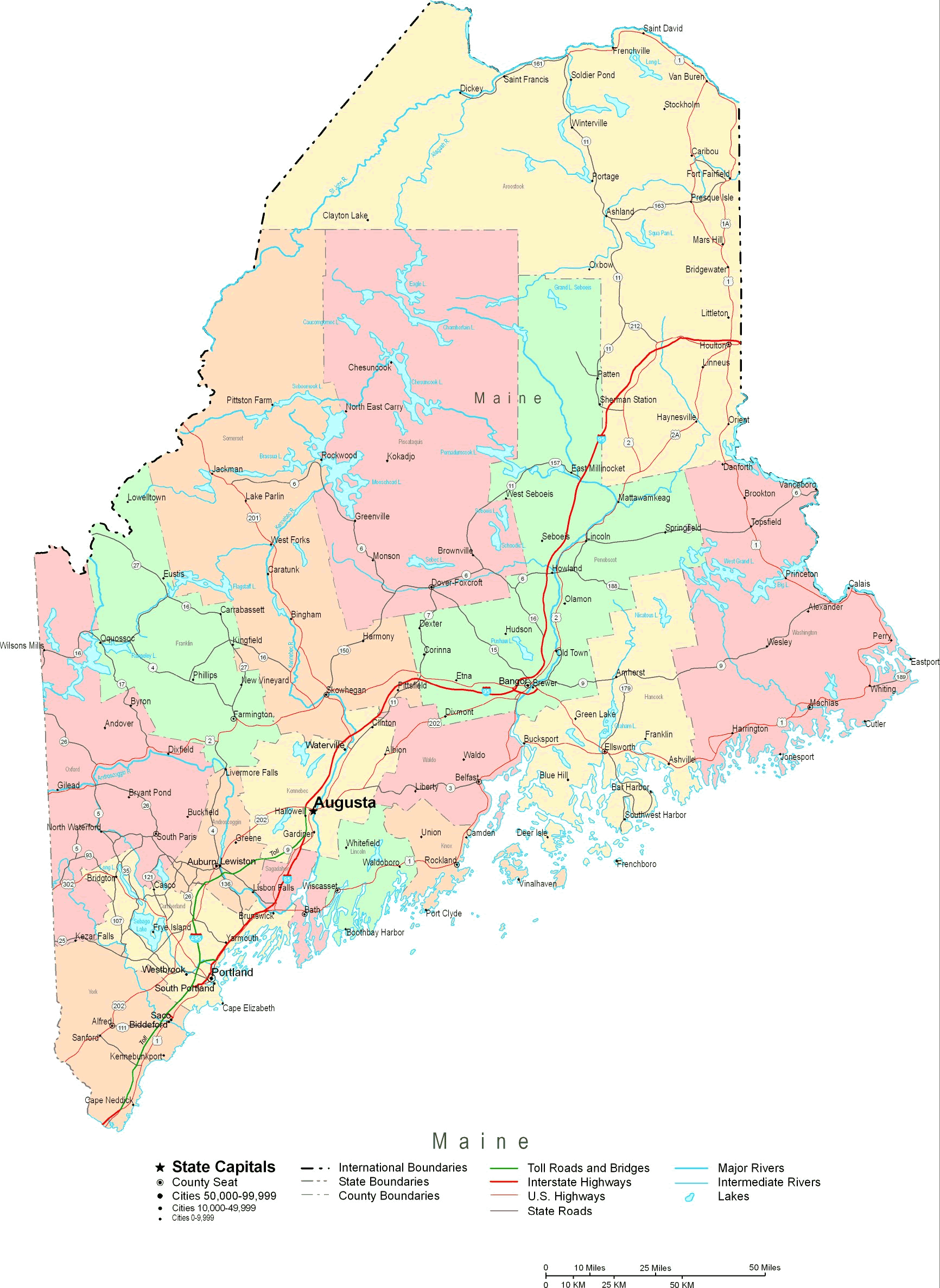 Printable Map of Maine, United States