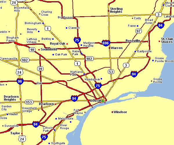Road Map of Detroit, Michigan