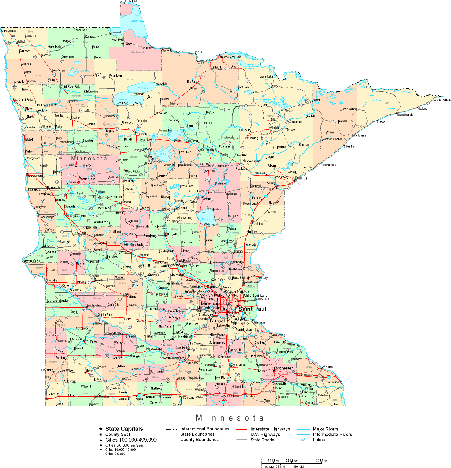 Printable Map of Minnesota Large