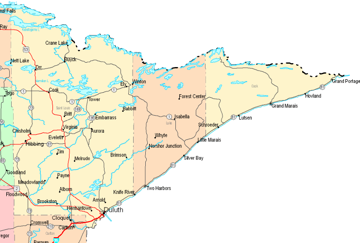 Printable Map of Northeastern Minnesota, United States