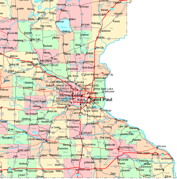 Printable Map of Southeastern Minnesota, United States